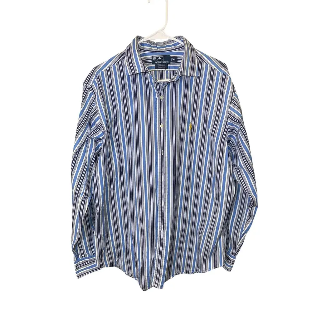 Polo Ralph Lauren Blue Striped Stanton Long Sleeve Button Up Shirt Size XL